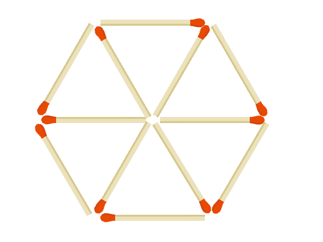 マッチ棒１２本で出来た正三角形が６つ これを２本ずつ動かして６個 ５個 ４個 ３個 ２個にしていって Jyankquiz