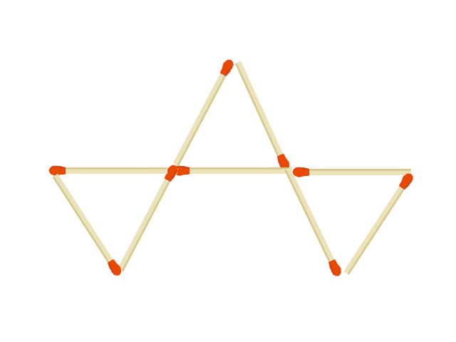 マッチ棒の問題 マッチ棒９本でできた三角形３つ ４本動かして三角形５つにしてください Jyankquiz