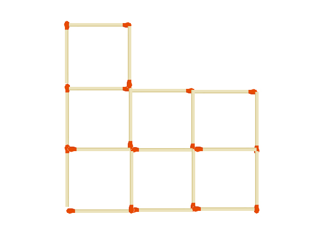 マッチ棒本でできた正方形が7個あります 3本動かして 正方形を5個にしてください Jyankquiz